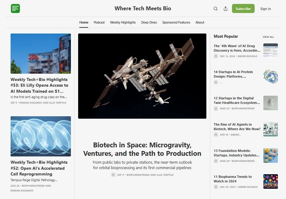 Where Tech Meets Bio newsletter screenshot